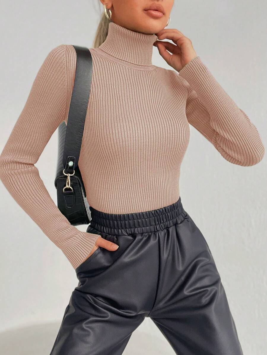 RueChic Turtleneck Ribbed Knit Sweater - Pink - View 1