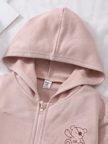 Sparklyn Tween Girl Plain Bear Printed Hooded Sweatshirt - Pink - View 8