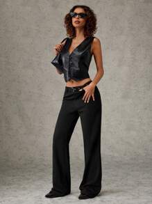 Forever 21 夏季、秋季和冬季女士黑色低腰/长腿/喇叭裤/返校/返校节/约会之夜/早午餐/办公室服装/Y2k/文艺复兴/喇叭裤/纯色/小码/正装裤/教师裤/直腿裤/配腰带 - 白色 - 查看 6