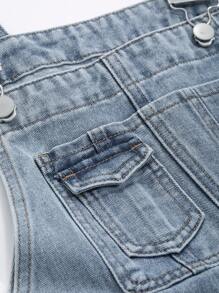 DAZY 女士带口袋牛仔背带裤，直筒宽松休闲舒适连体裤 - 藍色 - 查看 9