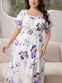 Modelyn Sommerkleid in Großen Größen mit Blume Muster und Rüschenkante, Kurzarm - Verschiedenfarbig - Übersicht 7