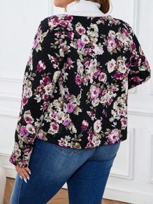 EMERY ROSE Plus Size Button-Up Long Sleeve Pocket All Over Print Fashionable Padded Winter Coat - Multicolor - View 5