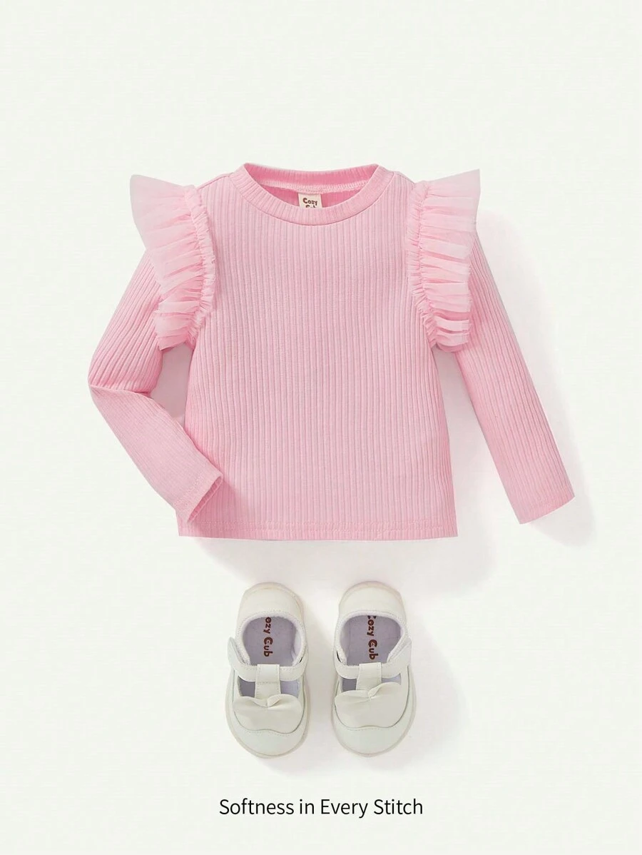 Cozy Pixies Cozy Cub Infant Mesh Flutter Sleeve Pullover Top - Pink - View 1