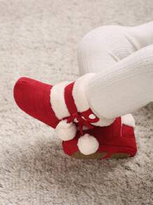 Bottes de neige douces à décoration de pompon mignonnes pour bébés, 0-1 an, hiver, pour Noël