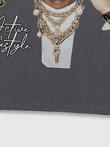 ROMWE MEN Street Life 2 chiếc Quần Short Nam In Khẩu Hiệu Xuân Hè - Màu xám đen - Xem 4