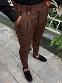 Calvornis 男式纯色褶皱口袋直筒通勤西装裤