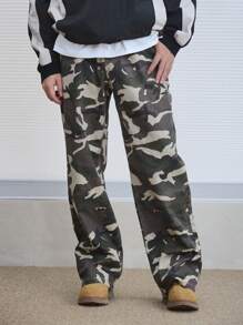 DAZY Men's Casual Back To School Camouflage Cargo Denim Pants With Pockets, All Seasons - Army Green - View 6