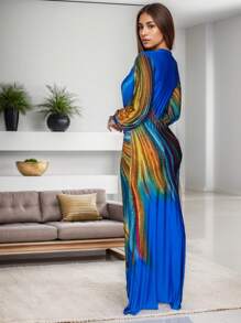 Pleated Women's Clashing Color Long Sleeve Elegant Casual Dresses Festival Summer Birthday Party