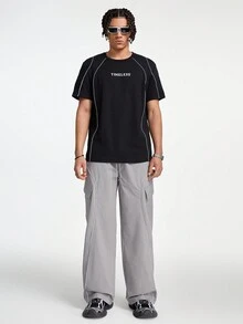 Manfinity RebelGame 男士簡約純色束口寬鬆褲 - 灰色 - 查看 7