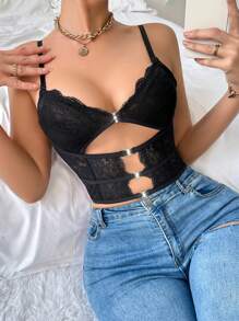 1 pièce Brassière sans armature en dentelle et épissure pour femme, corset romantique minimaliste, lingerie