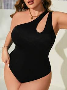 Swim Lushoire 大碼單肩切割泳衣,細節設計突顯時尚 - 黑色 - 查看 2