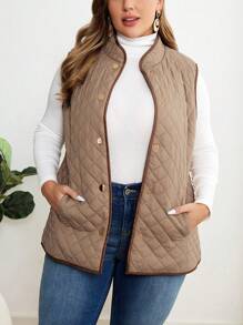 EMERY ROSE Chaleco acolchado con botones delanteros y bolsillos de unicolor, talla grande, invierno