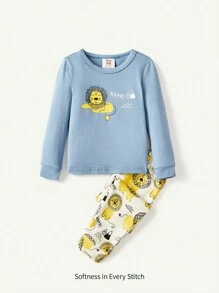 Cozy Pixies 2pcs Cute Animal Print Snug Fit Baby Boy Pajama Set - Dusty Blue - View 1