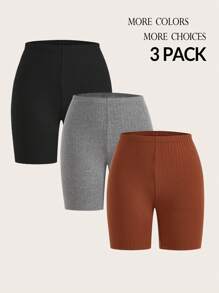 SHEIN PETITE Women's Solid Color Ribbed Short Leggings