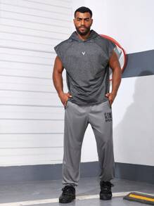 Gym Rark Plus Size Letter Printed Drawstring Pockets Sports Casual Outdoor Daily Pants - Grey - View 6