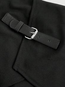 SHEIN MOD Women's 2 In 1 Pants, Leather Buckle Decor, Black Straight-Leg Trousers, Back To School,Black Dress Pants,Fall Pants