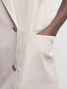 BizChic Chaqueta casual sin mangas con cuello alto, botones frontales y bolsillos para mujer