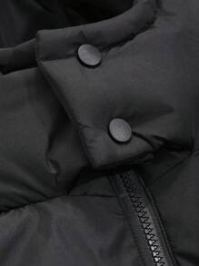 DAZY 女士无袖连帽绗缝外套，纽扣拉链设计，优雅时尚纯色简约款式外套，冬季女装，冬季女式背心外套 - 黑色 - 查看 13