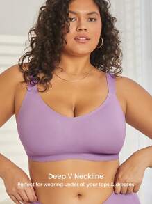 LUVLETTE Plus Dream Curve 2ndSkin 无线全覆盖无缝侧支撑休闲文胸紫色 Bralette 文胸隐形内衣健身运动粘性基本款 SizeFreedom 文胸