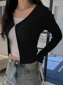 Dazy Tall Women Solid Color Fitted Cardigan,Long Sleeve Tops,Fall Clothes - Black - View 5