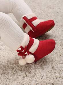 Bottes de neige douces à décoration de pompon mignonnes pour bébés, 0-1 an, hiver, pour Noël