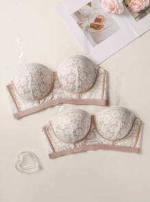 Wedaily 2pcs Plus Size Lace Bra Set With Wire, Lingerie - Multicolor - View 4