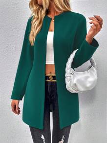 SHEIN Clasi 女士纯色简约休闲长袖夹克 - 墨綠色 - 查看 1
