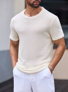 Manfinity VCAY Men Solid Waffle Knit Tee, Summer - Beige - View 6