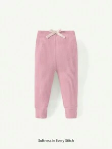 Cozy Pixies 3 piezas Conjunto de pantalones de longitud hasta el tobillo con moño y volantes de unicolor para bebé niña - Rosa vieja - Ver 5
