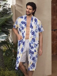 Manfinity ChillVibe Men's Tropical Print Short Sleeve Robe Lounge Wear - Multicolor - View 8