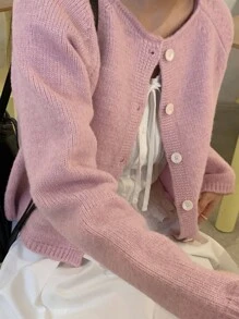 DAZY Cárdigan de mujer de manga larga con botones, unicolor, casual, elegante, lindo y romántico (rosa), ropa de mujer para otoño