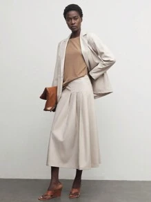 BizChic Women's Pleated Leather Skirt With Stylish Design, Elegant And Sophisticated, Suitable For Work - Apricot - View 3