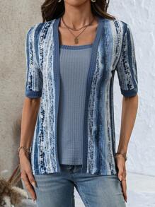 EMERY ROSE Damen lässiges Batik-Muster Kurzarm Loose Fit T-Shirt mit Quadrat-Ausschnitt, Sommer