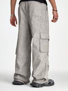 Manfinity VCAY Men's Loose Woven Wide Leg Pants Suitable For Summer Cargo Going Out,Y2k Pants - Grey - View 3