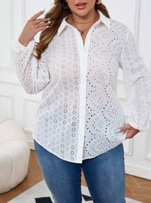 EMERY ROSE Camisa casual ajustada de manga larga con botones y bordados para tallas grandes