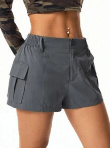 SHEIN EZwear Sommer extrem kurze, elastische Streetstyle Hot Pants, bequem zu tragen und leicht zu kombinieren - Grau - Übersicht 3