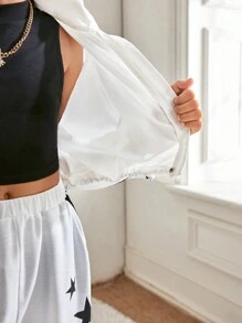 Áo khoác bomber dáng rộng thông thường hợp thời trang của Tween Girls Màu trắng Colorblock Splice - trắng - Xem 9