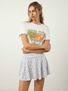 Muchica Women's Summer Floral Ruched Flared Hem Casual Skort - Violet Purple - View 3