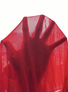 SHEIN BAE 露肩褶皺透視合身 T 卹 - 紅色 - 查看 9