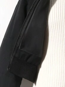 Solid Color Front Zipper Hollow Casual Long Sleeve Jacket - Black - View 5