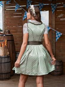 SHEIN Frenchy Váy Dirndl chắp vá ren màu xanh lá cây của phụ nữ - Nhiều màu - Xem 2