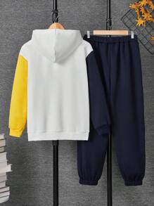 Conjunto cálido de chaqueta con capucha con cremallera y estampado gráfico de letras y pantalones para adolescentes - Multicolor - Ver 2