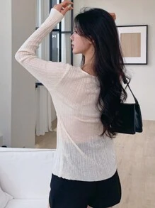 DAZY Women Crew Neck Side Slit Fitted Elegant Sweater,Fall Clothes - Apricot - View 2