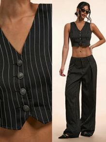 Forever 21 Vêtements vintage pour femmes en automne et hiver, chemise noire boutonnée pour le travail et débardeur à rayures pour femmes - Noir - Voir 8