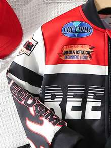 SHEIN Explorewe 2pcs Women's Fashion Street Casual Letter Print Baseball Jacket And Contrast Trim Romper Mommy & Me Clothes Set - Multicolor - View 6