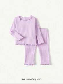 Cozy Pixies Newborn Baby Girl Lettuce Trim Ribbed Knit PJ Set - Lilac Purple - View 1