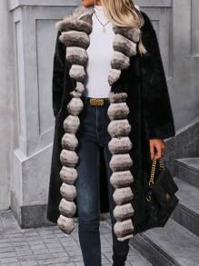 Chiquease Women's Autumn Winter Fashion Color Block Faux Fur Jacket Thermal - Black - View 3