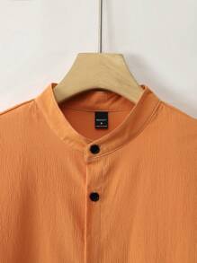 Manfinity Homme Men's Solid Color Pocket Loose Long Sleeve Shirt, Spring & Summer - Khaki - View 6