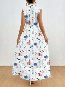 SHEIN Clasi 女士无袖全印花百褶连衣裙，休闲度假 - 彩色 - 查看 2