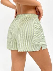 SHEIN EZwear Quần short thường ngày đơn giản in sọc cho nữ - Nhiều màu - Xem 2